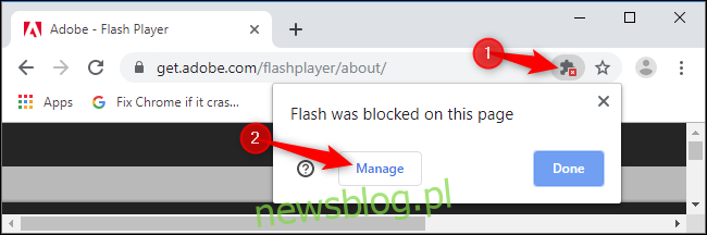 Kliknij ikonę zablokowanej wtyczki w omniboksie Chrome i kliknij 