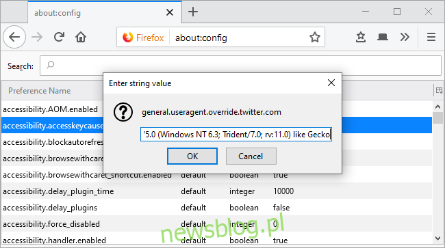 Oszukanie Twittera, że ​​używasz przeglądarki Internet Explorer 11 w przeglądarce Firefox