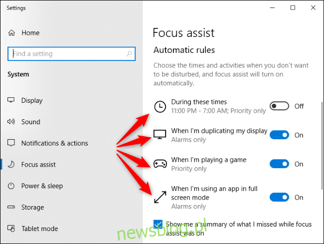 Automatyczne reguły Focus Assist w systemie Windows 10