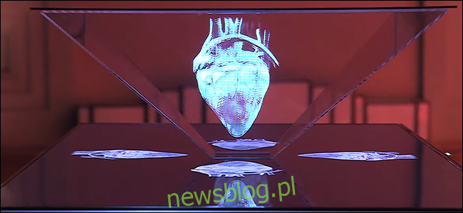 Hologram TV prototypowy przedstawiający ludzkie serce.