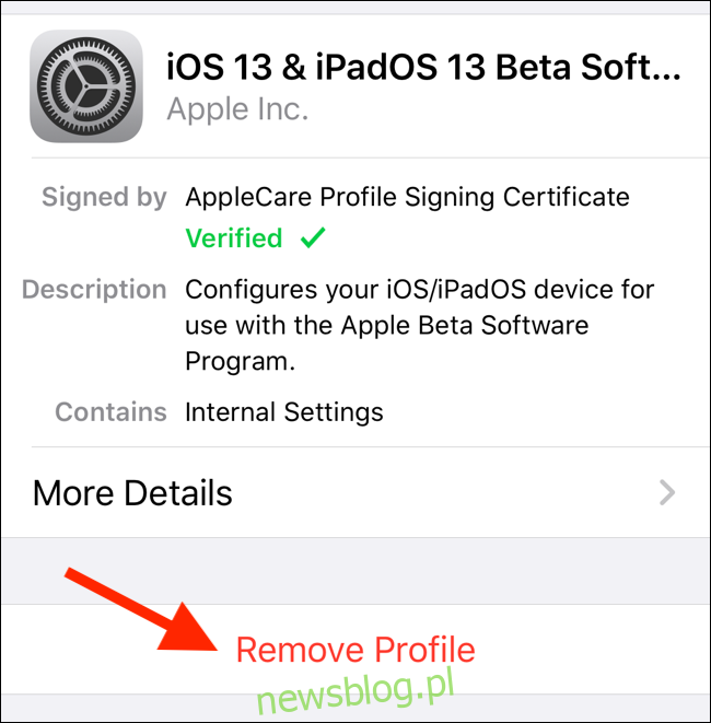Usuń profil iOS Beta