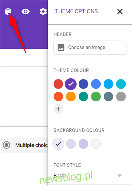 Dostosuj motyw do swojej witryny za pomocą ikony palety.