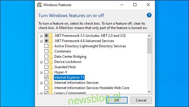 Włączanie przeglądarki Internet Explorer z funkcji systemu Windows.