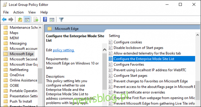 Konfigurowanie listy witryn w trybie przedsiębiorstwa w systemie Windows 10.