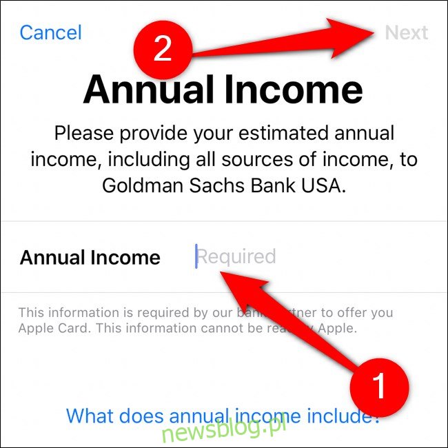 Portfel iPhone'a Wprowadź roczny dochód