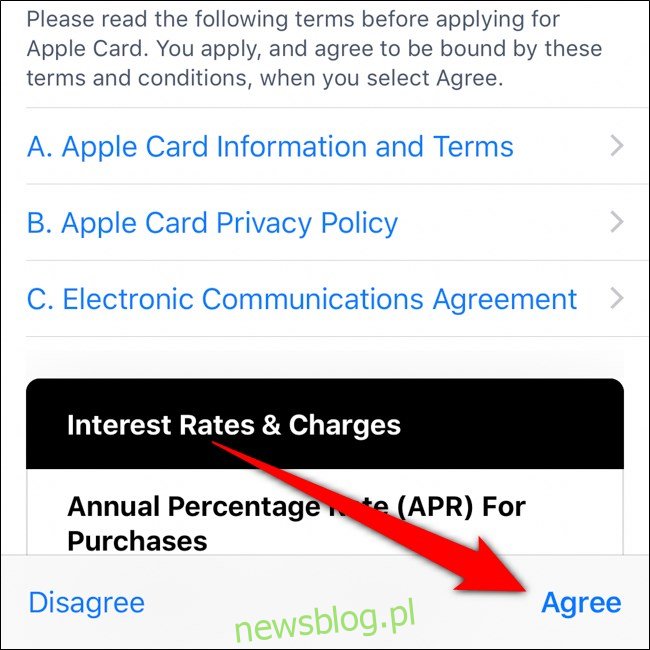Portfel iPhone'a Przeczytaj i zaakceptuj warunki i umowy