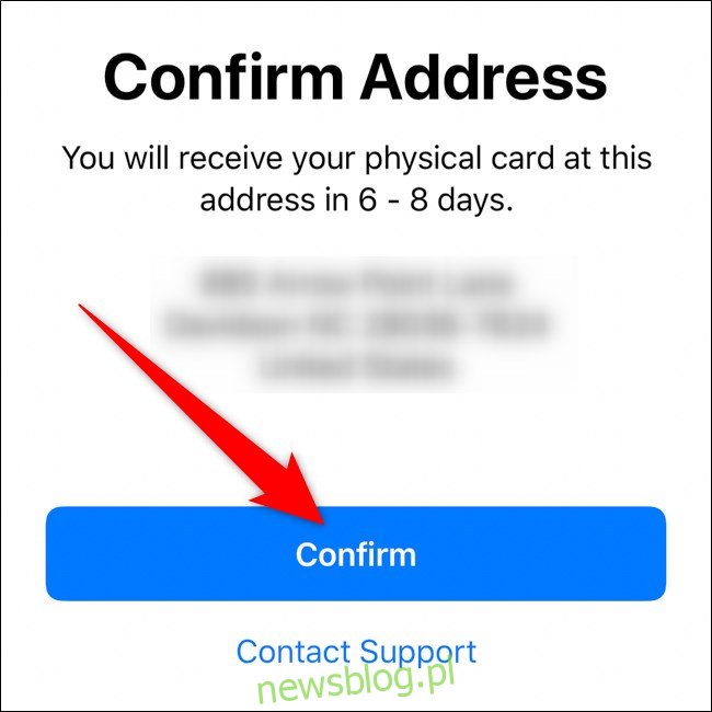 Aplikacja iPhone Waller Potwierdź adres wysyłki karty Apple