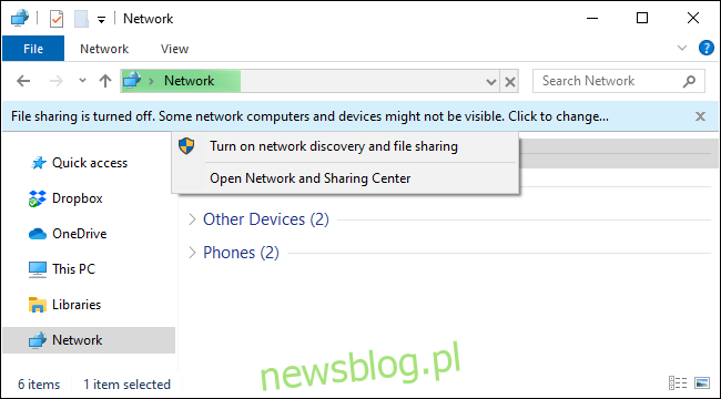Włączanie udostępniania plików w sieci w systemie Windows 10 z poziomu Eksploratora plików