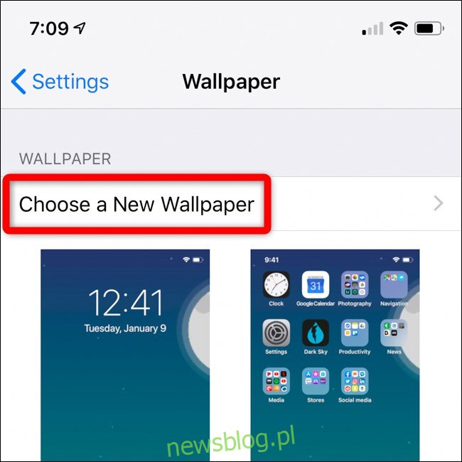 Apple iPhone Wybierz nową opcję tapety