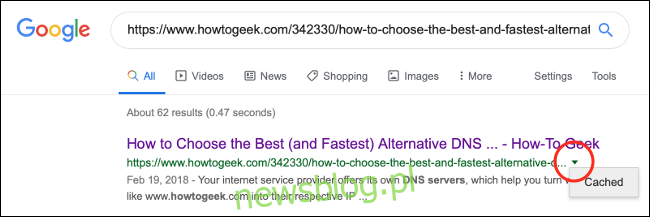 Kliknij strzałkę skierowaną w dół obok adresu internetowego w wynikach wyszukiwania Google, a następnie kliknij 