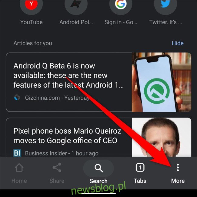 Android Google Chrome Dotknij trzech kropek