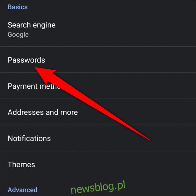 Android Google Chrome Kliknij Hasła