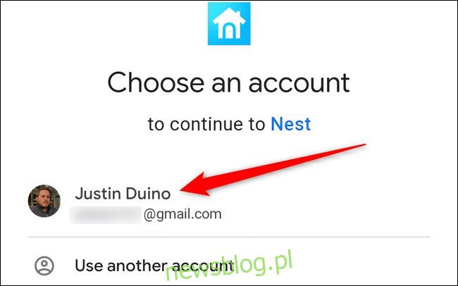 Aplikacja Nest Wybierz swoje konto Google