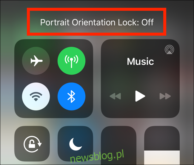 Komunikat wyłączenia blokady orientacji pionowej wyświetlany na iPhonie