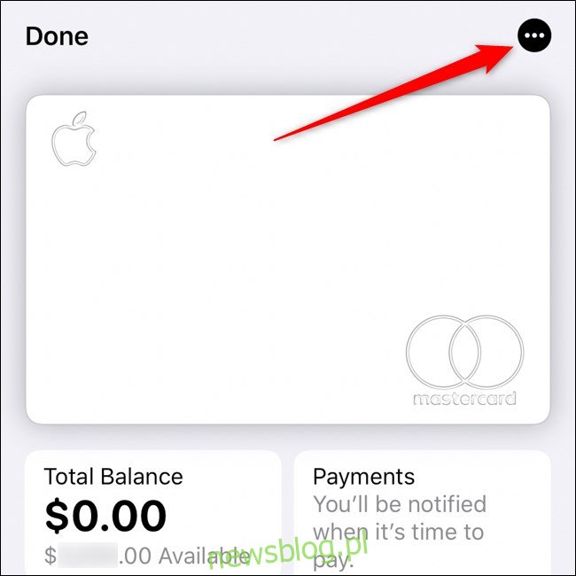 iPhone Wallet App Apple Card Wybierz przycisk z trzema kropkami