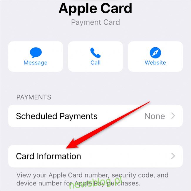iPhone Wybierz informacje o karcie Apple