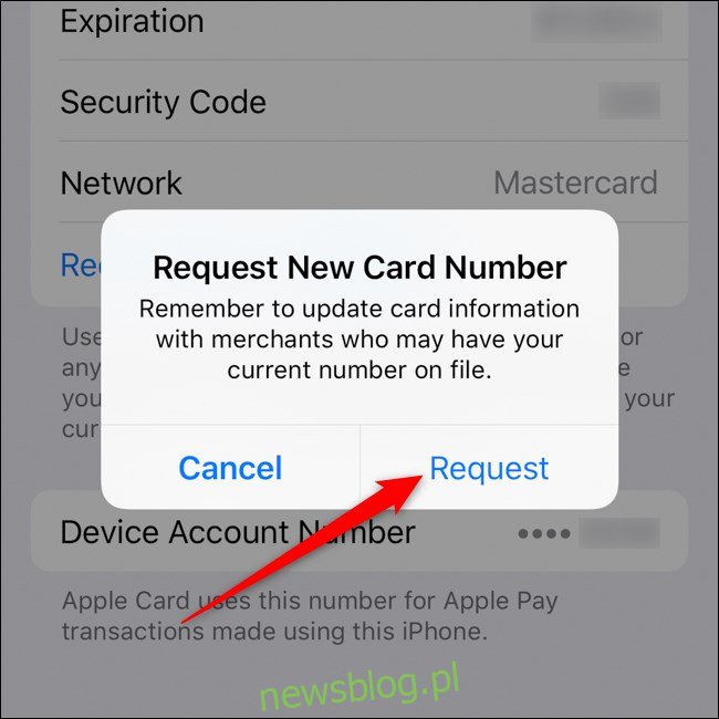 iPhone Apple Card Poproś o potwierdzenie nowego numeru karty