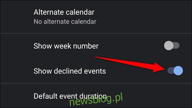 Kalendarz Google na komórki - wyłącz Pokaż odrzucone wydarzenia