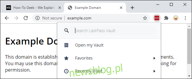 Korzystanie z rozszerzenia LastPass z menu Rozszerzenia Chrome