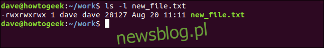 ls -l nowy_plik.txt w oknie terminala