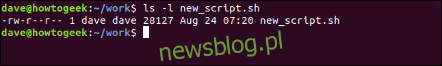 ls -l new_script.sh w oknie terminala