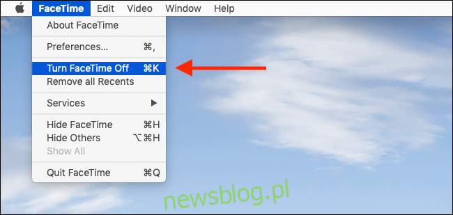 Kliknij opcję Wyłącz FaceTime w menu, aby szybko wyłączyć FaceTime na komputerze Mac