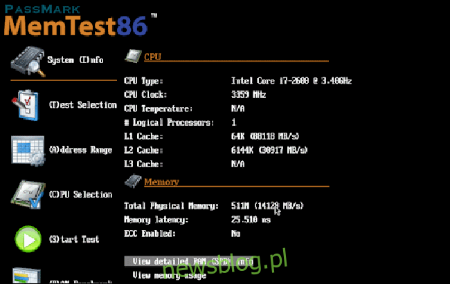Oprogramowanie do sprawdzania stanu pamięci RAM memtest86.