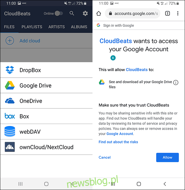 Cloudbeats Android Music App Autoryzacja Dysku Google