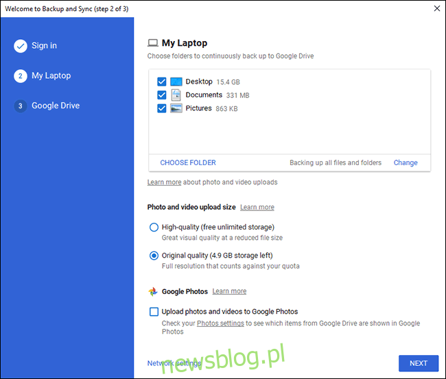 Dysk Google Backup PC Wybierz ekran folderu