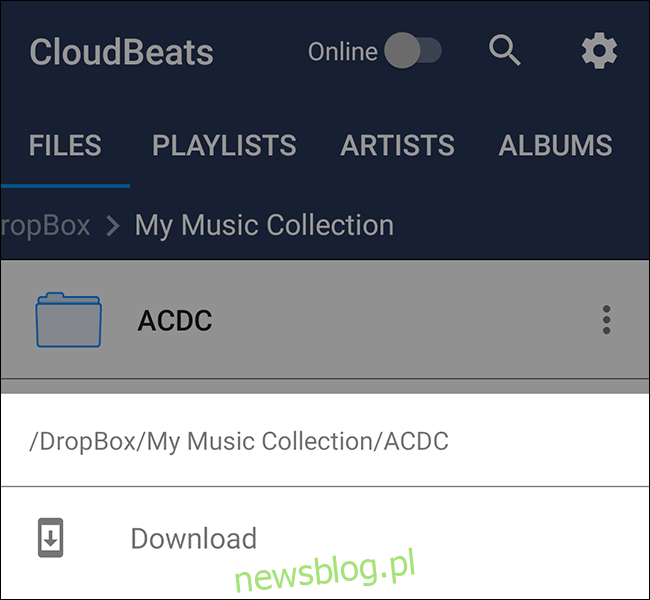 Clloudbeats Opcja pobierania folderu Dropbox