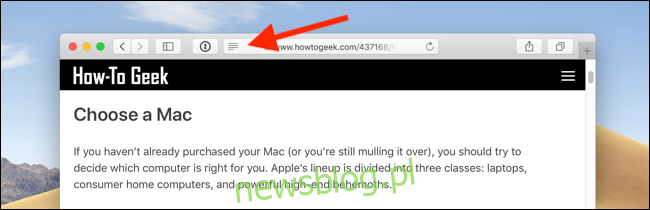 Kliknij ikonę Reader View na pasku adresu URL w Safari na Macu