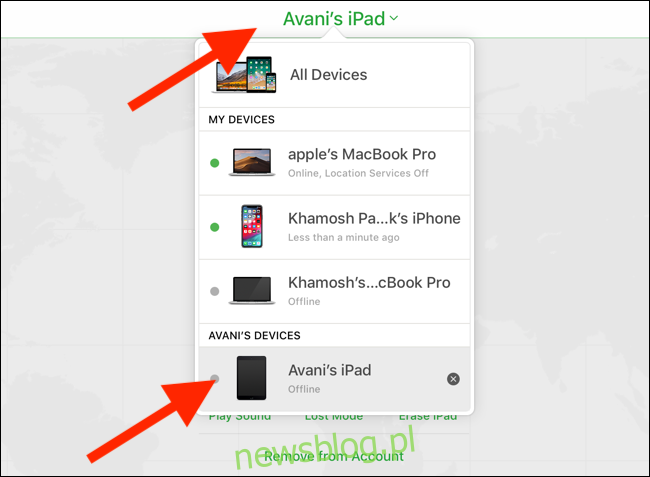 Kliknij lub dotknij menu rozwijanego Urządzenia i wybierz iPada.
