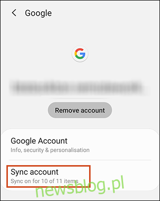 Przycisk synchronizacji konta w obszarze ustawień konta Android