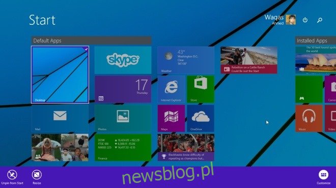 Ekran startowy Windows 8.1 update 1_App Bar