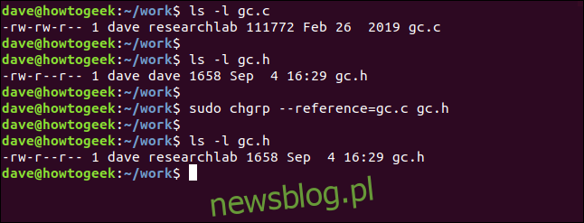 sudo chgrp --reference = gc.c gc.h w oknie terminala