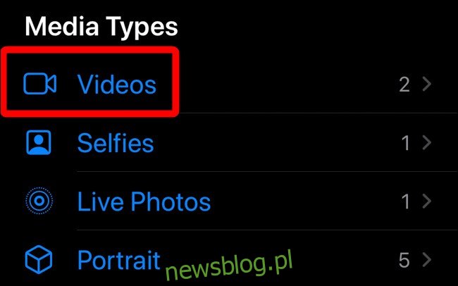 Apple iPhone Kliknij opcję Filmy lub Ostatni album