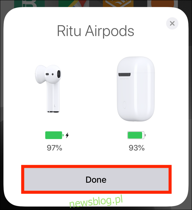 Stuknij przycisk Gotowe w wyskakującym okienku, aby podłączyć drugie AirPods
