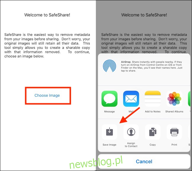 Aplikacja SafeShare usuwa metadane i zapisuje obraz