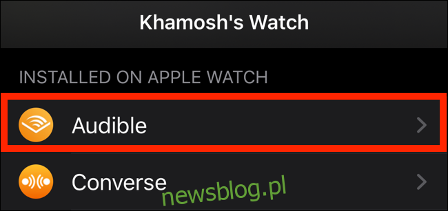 Stuknij aplikację Apple Watch na liście