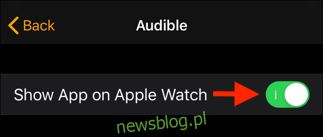 Stuknij przełącznik, aby wyłączyć wyświetlanie aplikacji na Apple Watch