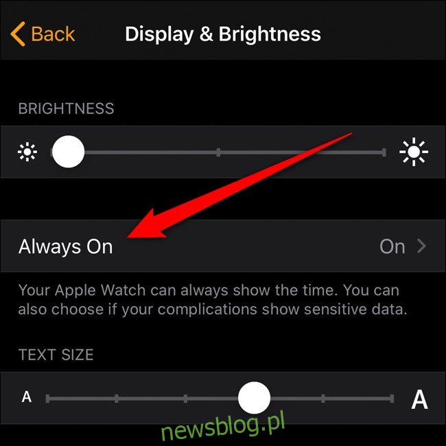 Aplikacja Apple iPhone Watch Stuknij opcję Zawsze włączony