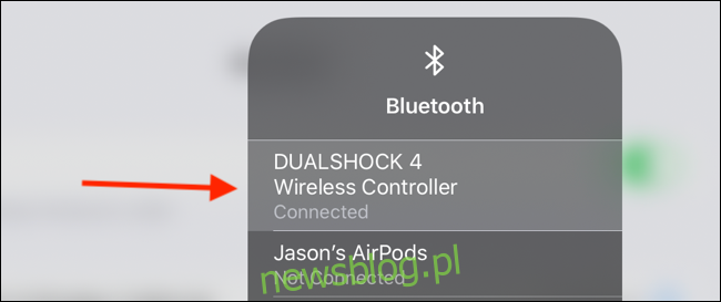 Stuknij kontroler w menu Bluetooth, aby się rozłączyć