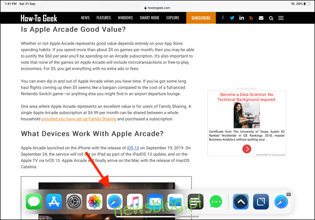 Stuknij ikonę Safari w Docku, aby otworzyć Safari App Expose