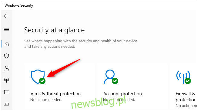 Otwieranie ustawień ochrony przed wirusami i zagrożeniami w Zabezpieczeniach systemu Windows.