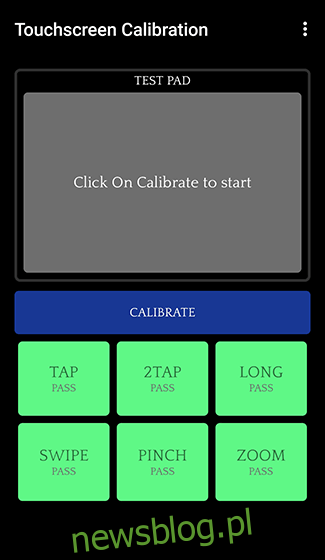 Otwórz aplikację Kalibracja ekranu dotykowego i dotknij Kalibruj