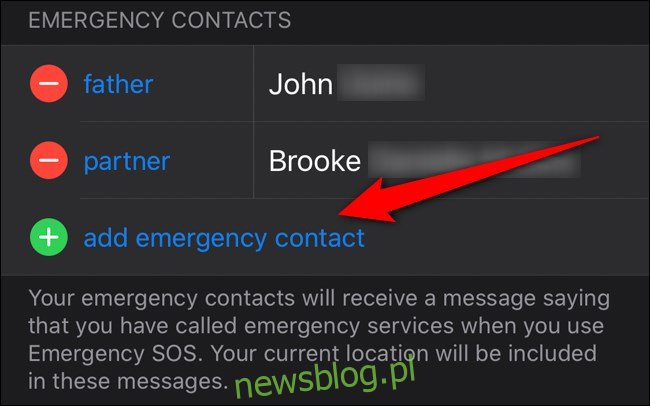 Aplikacja Apple iPhone Health Wybierz Dodaj kontakt alarmowy
