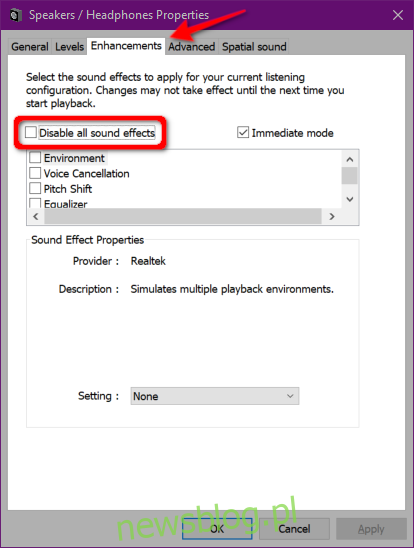 Windows 10 Wyłącz efekty dźwiękowe