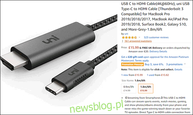 Lista kabli USB-C do HDMI na Amazon.