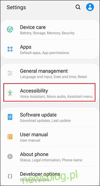 W menu ustawień Androida dotknij Ułatwienia dostępu