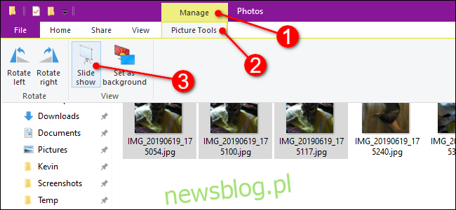 Eksplorator plików Rozpocznij pokaz slajdów wybranych obrazów